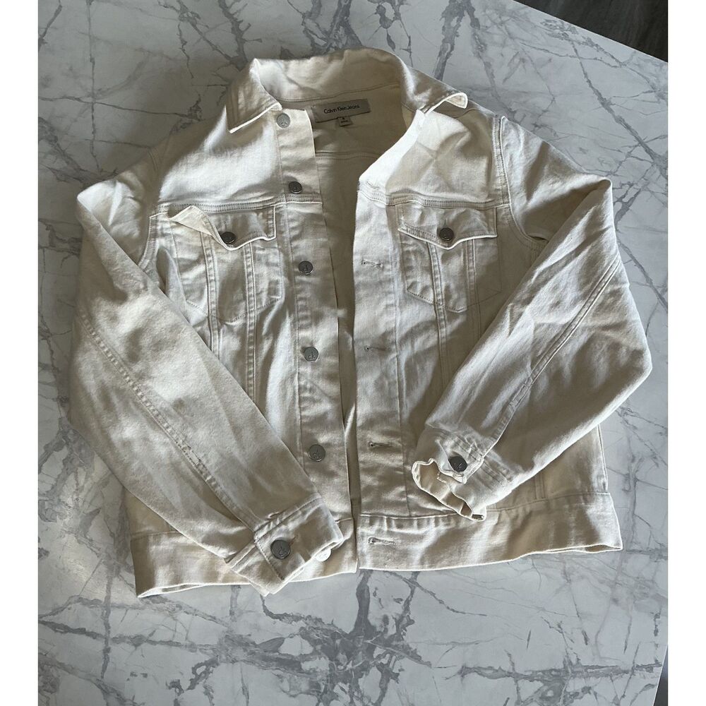 Calvin Klein Jeans cream Denim Trucker Jacket Size M Cream Classic